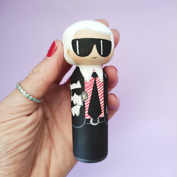 Kokeshi Peg doll Wooden doll Karl Lagerfeld custom gift
