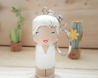 Kokeshi Peg doll wooden doll Handpainted  keycahain from the comic and the cartoons