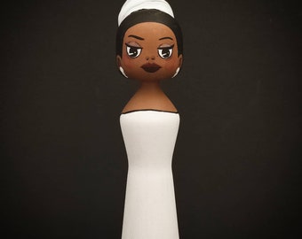 Audrey Hepburn wooden kokeshi, handpainted doll decoration