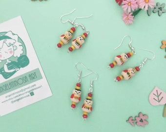 Earrings Chinitos de la suerte jewelry wood painted by hand