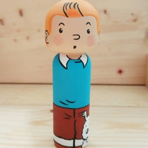 Kokeshi Peg doll Wooden doll Tintin and Milú custom gift