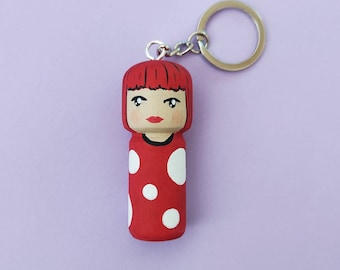 Kokeshi Peg doll wooden doll Handpainted  keycahain from the comic and the cartoons