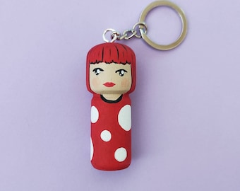 Kokeshi Peg doll wooden doll Handpainted  keycahain from the comic and the cartoons