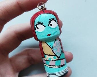 Kokeshi Peg doll wooden doll Handpainted  keycahain from the comic and the cartoons