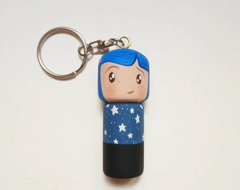 Kokeshi Peg doll wooden doll Handpainted  keycahain from the comic and the cartoons