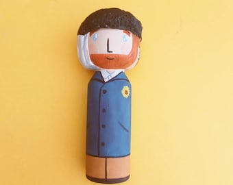 Kokeshi Peg doll Wooden doll  inspired artist Yayoi Kusame personalized gift