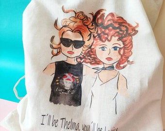 100% organic cotton fabric bag with a Thelma and Louise design Tote bag print fabric gift