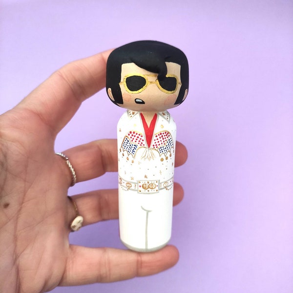 Kokeshi Peg Doll Poupée en bois Elvis cadeau poupée en bois