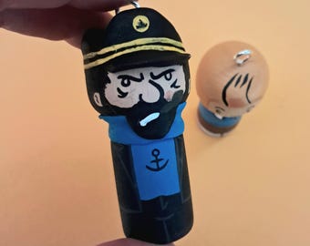 Kokeshi Peg doll wooden doll Handpainted inspired in Carlitos Brown keycahain from the comic and the cartoons