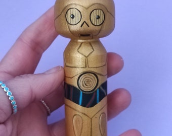 Kokeshi Peg doll Wooden doll Obi One Kenobi from Star Wars Universe