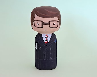 Kokeshi Peg doll wooden doll Handpainted inspired in Carlitos Brown keycahain from the comic and the cartoons
