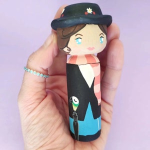 Kokeshi Peg doll Wooden doll artist character Mary Poppins from the Disney movie image 3