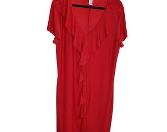 Red Ruffle V Neck Pull Over Midi Dress Size 1X