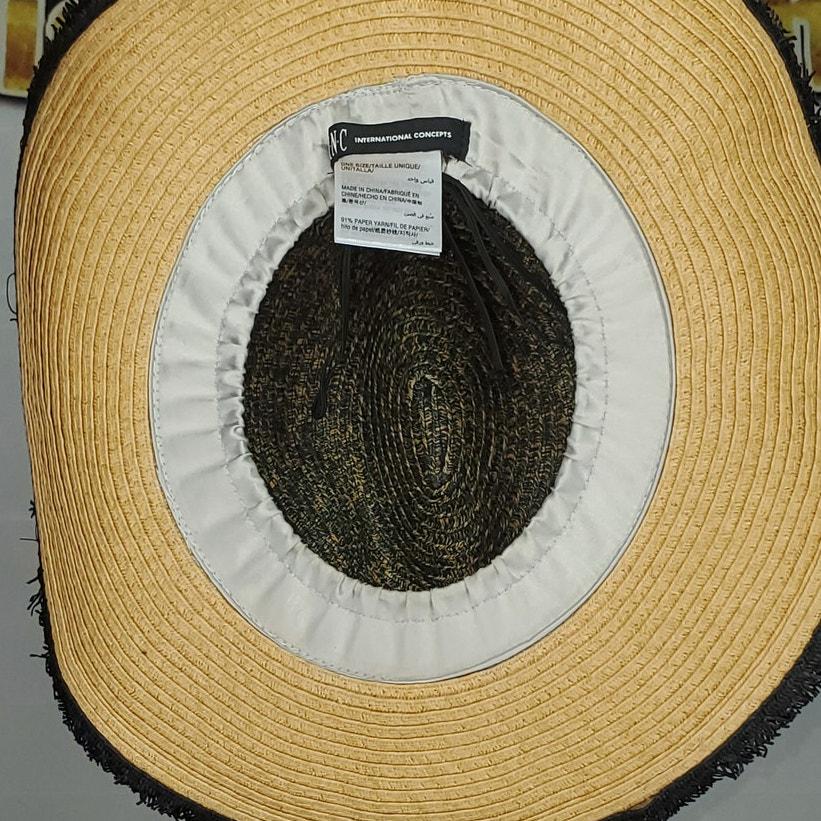 INC International Concepts Straw Sun Hat Tan/black Woven  display picture 2