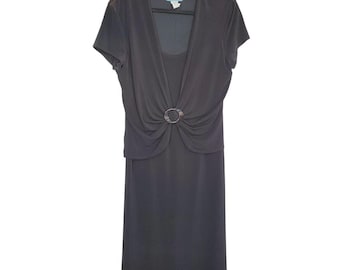 Espresso Black Midi Buckle Accent Short Sleeve Dress Size 16