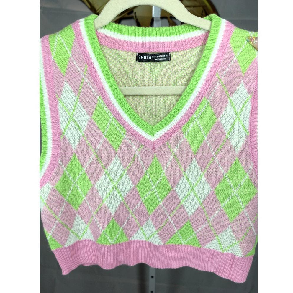 Pink Shein Knit Vest Shein Pink Green Argyle Knit Sweater Vest