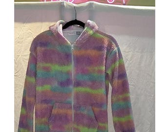 Girls Long Sleeve Tie Dye Sherpa Zip Up Hoodie Size 16