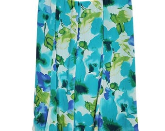 Blue Green Floral Knee Length Skirt Size 16