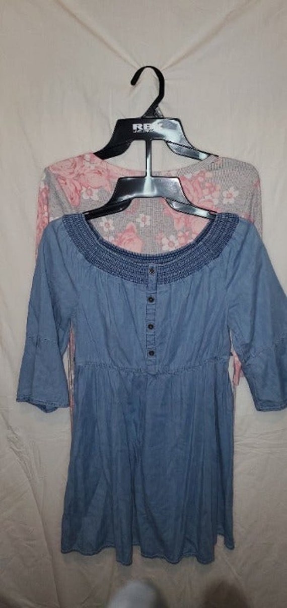 2 PACK Justice Gray Flower Skater Dress Blue Jeans Dress SIZE 10 12 PLUS Etsy