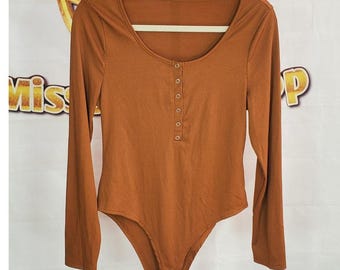 Shein Brown Ribbed Snap Bodysuit XL