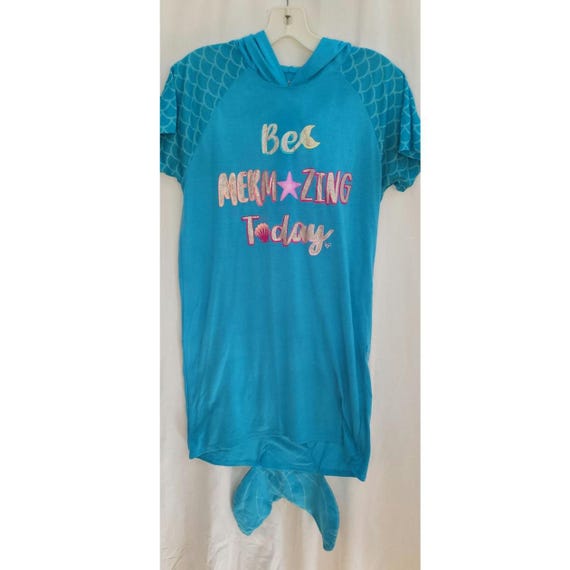 Justice Girls Be Mermaizing Mermaid Hooded Pajamas Dress Sleep Shirt Size 14 16 Etsy