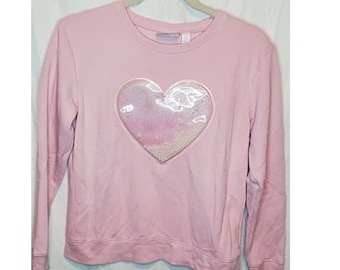Girls Pink Snow Pearl Beads Heart Sweatshirt Size XL 14 by The Childrens Place