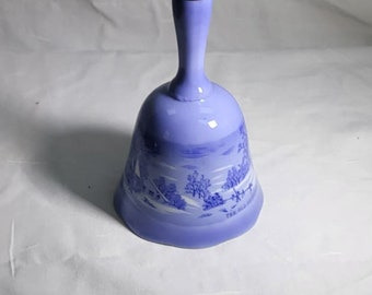 Vintage &quot;A Home In The Wilderness&quot; by Currier and Ives 5&quot; Blue Ceramic Bell