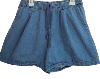 ユニクロ ブルーシャンブレーデニム ドローストリングショーツ ポケット小