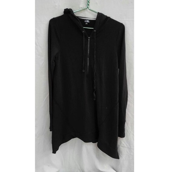 long sleeve banded bottom dress Cable & Gauge Long Sleeve Drawstring Hoodie Banded Bottom Split Dress Black  M