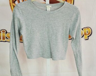Bozzolo Gray Ribbed Crop Long Sleeve Top Medium