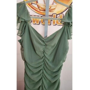 ザラ グリーン ルーシュ ラッフル ミニドレス セージ シフォン ルック M 画像 3