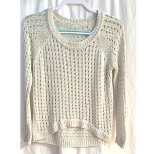 Vintage Beige Lace Open Knit Long Sleeve Sweater Size Medium