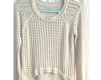 Vintage Beige Lace Open Knit Long Sleeve Sweater Size Medium