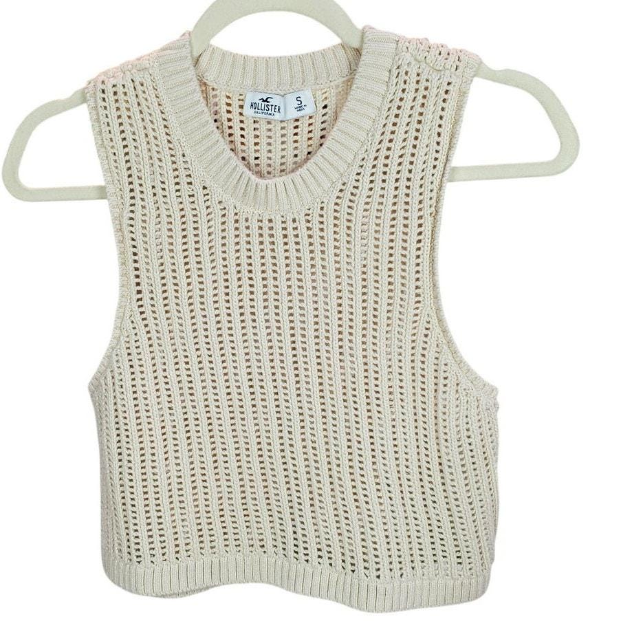 Hollister Crochet Knit Cotton Crop Sweater Vest Beige Size S - Etsy
