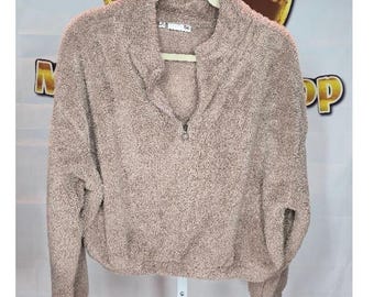 So Brand Taupe Faux Fur Half Zip Pullover Sweater Size XL