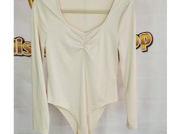 Shein Beige Cream Long Sleeve Bodysuit Size Xlarge