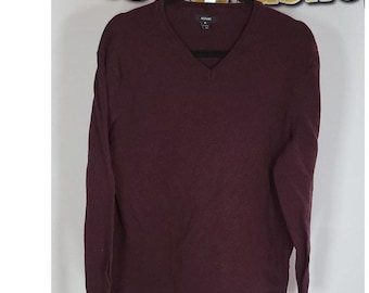 Suéter Alfani de manga larga con cuello en V color rojo vino para hombre, talla XL