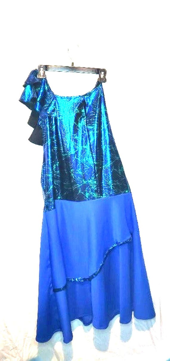 Metallic Blue One-Shoulder Handmade Dress Size 1x