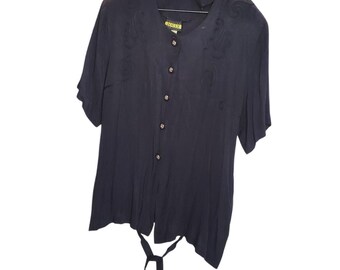 Jouly Black Gold Button Tie Back Blouse XL