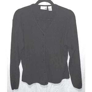 Claudia Barnes Black V-neck Button Close Cardigan Sweater Size LP