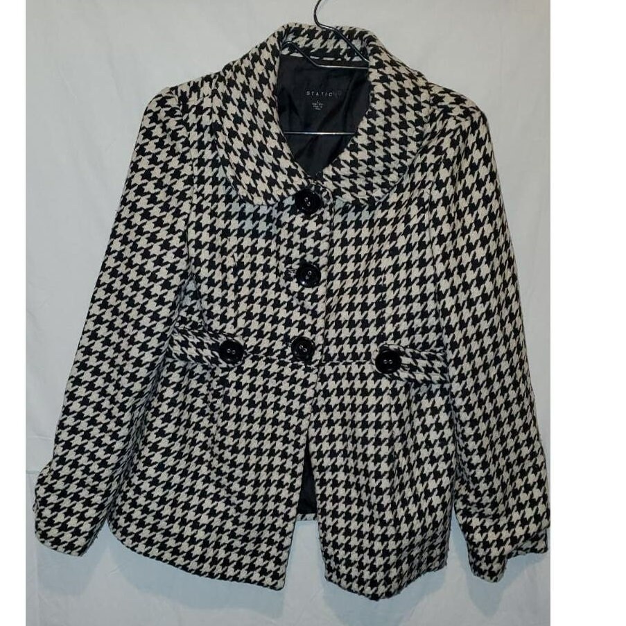 Static Black white Checkered Plaid Peacoat Size Large Etsy UK