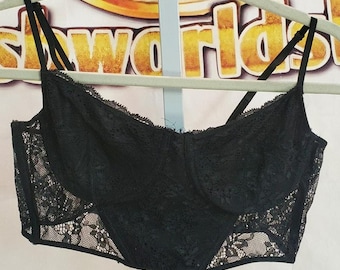 Stradivarius Black Lace Bustier Corset Top Size L