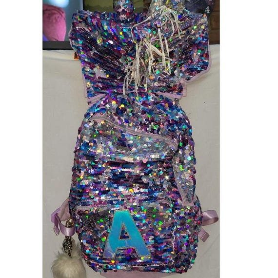 flying pig flip sequin mini backpack Justice Unicorn Flip Sequin Backpack With Hood Initial “A” Girls Bag 17