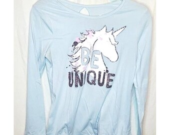 Girls Blue BE UNIQUE Long Sleeve Shirt Top Size 14/16 by Justice