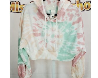 Red Green Tie Dye Crop Hoodie Small