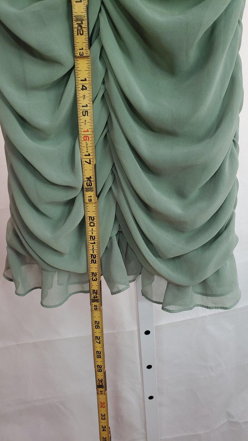 ザラ グリーン ルーシュ ラッフル ミニドレス セージ シフォン ルック M 画像 6