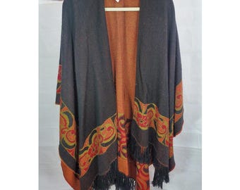 Accessory Street Black Brown Fringe Shawl One Size