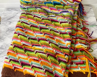 Vintage Beautiful Woven Yarn Multi Colored Blanket Handmade