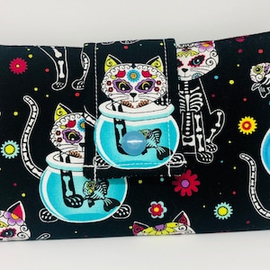 Portefeuille en tissu pour femme Skeleton Cat