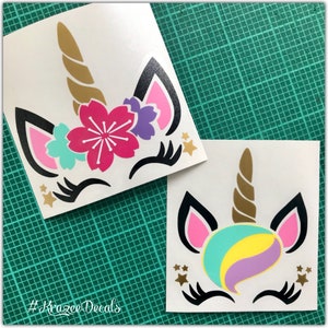 UNICORN vinyl decal with hair or flowers